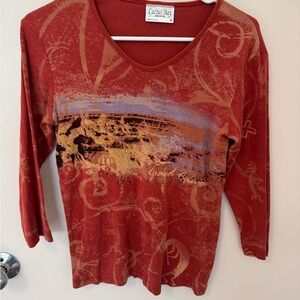 Cactus Women's Red and Gold Artistic Blouse